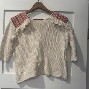 Billabong Cream Sweater with Colorful Fringe